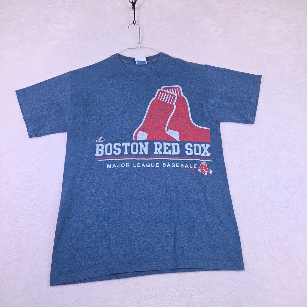Majestic Boston Red Sox MLB T-Shirt Mens Medium Heather Navy Blue Graphic Tee